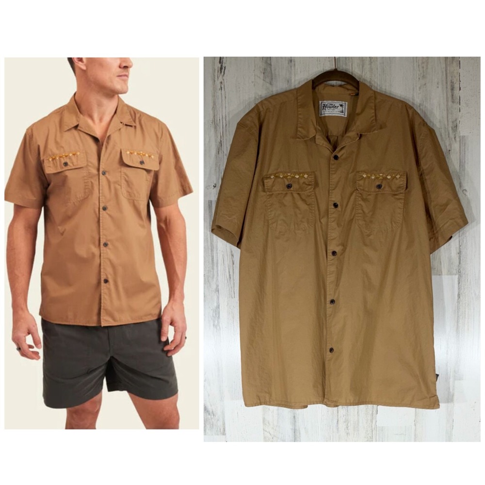 Howler Brothers Shores Club Shirt XL Duck Brown Cotton Embroidered Western